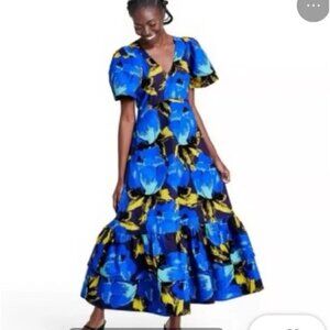 Christopher John Rogers x Target Blue and Green Puff Sleeve Dress - Size 4